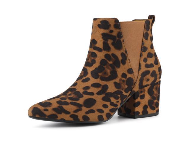 Details about   New Fashion Womens Round Toes Leopard Pointed Toes Block Heel Ankle Boots