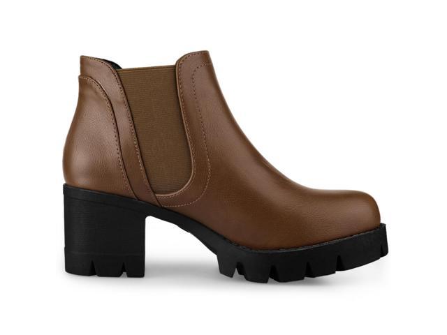 brown chunky heel chelsea boots