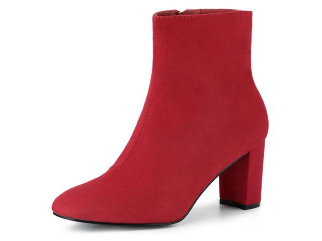 red ankle boots chunky heel