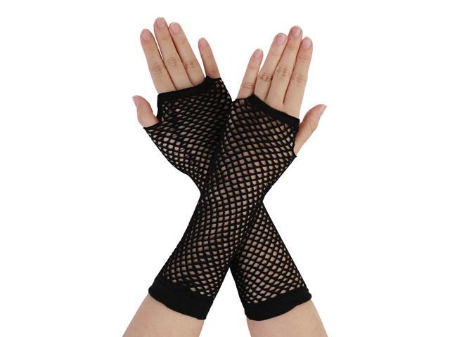 black fingerless fishnet gloves