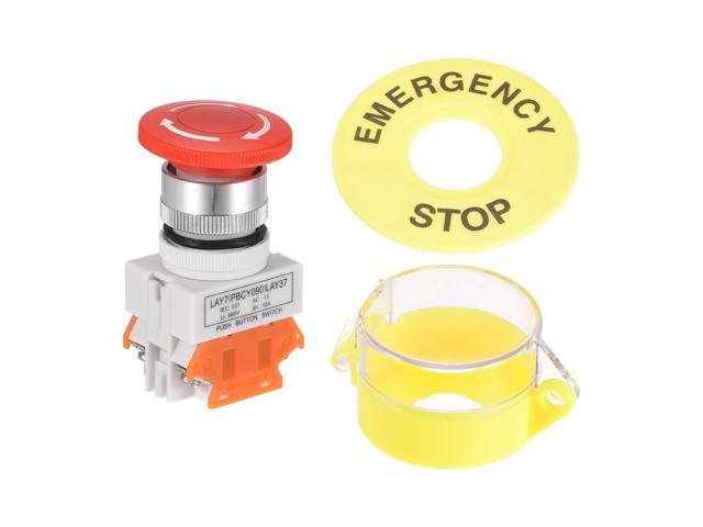 22mm Latching Emergency Stop Push Button Switch AC250V 10A W Light 24V 1NO 1NC 