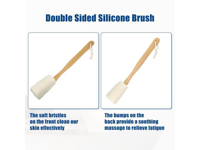 Unique Bargains Bath Brush Wood Back Scrubber with Long Handle for Shower  3.9 Inches Brown Beige 1 Pcs