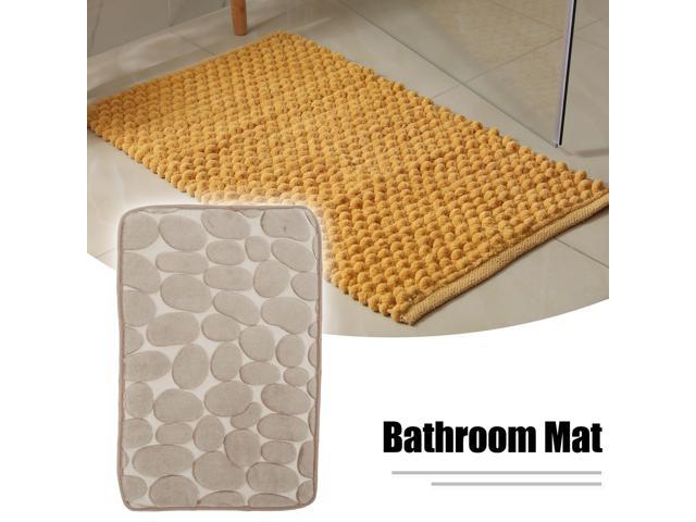 Unique Bargains Bathroom Rugs Polyester Bath Mat Machine Washable Beige Cobblestone Pattern 23.62x15.75