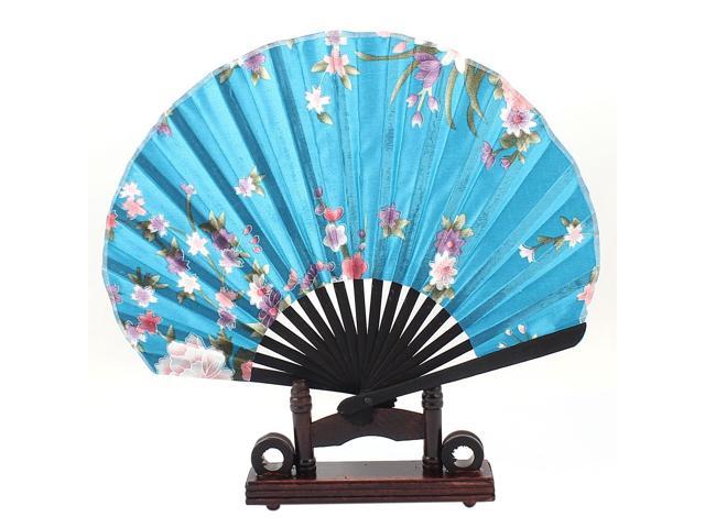 Chinese Wooden Bamboo Folding Hand Fan Wedding Party Flower Pattern GB