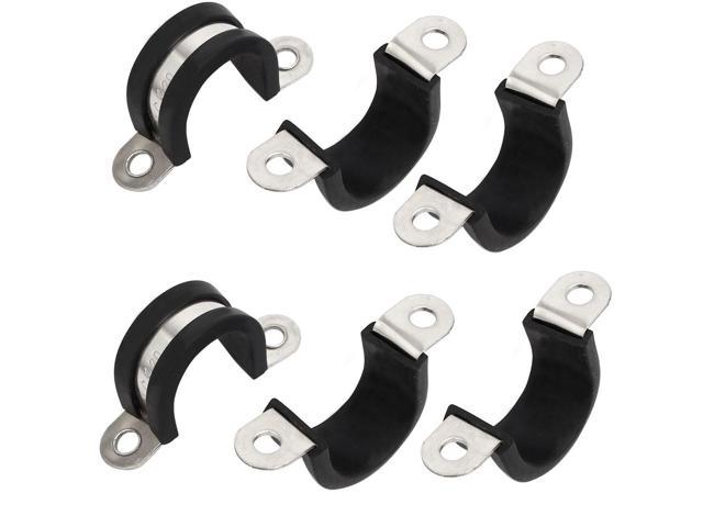 16mm Dia Rubber Lined U Shaped 304 Stainless Steel Pipe Clip Hose Clamp 4pcs 