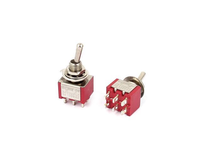 Ac 250v 2a Av120v 5a Dpdt 6 Terminal Panel Mounted Rocker Toggle Switch Red 2pcs