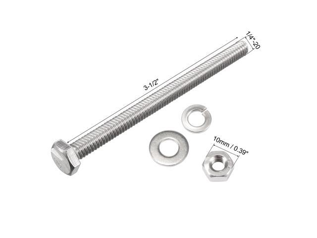 2 Set 304 Stainless Steel 1/4"-20 Thread 3-1/2" Length Hex Bolt Kit w Washer Nut 