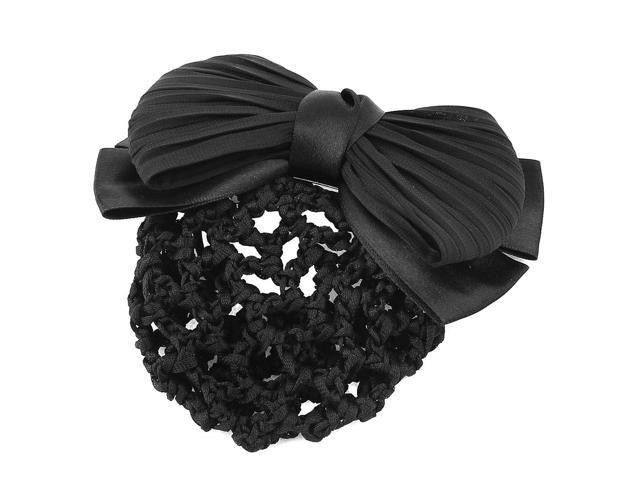 Unique Bargains Woman Black Snood Bun Cover Net Bowknot Hair