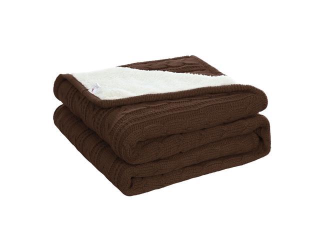 Throw Blanket Faux Sheepskin Lined Cable Knit Throw Textured Solid