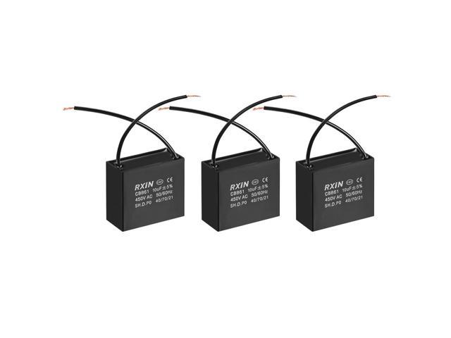 Cbb61 Run Capacitor 450v Ac 10uf 2 Wires Metallized Polypropylene Film Capacitors For Ceiling Fan 3pcs