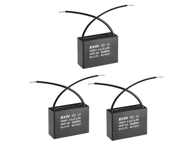 Cbb61 Run Capacitor 450v Ac 4 5uf 2 Wires Metallized Polypropylene Film Capacitors For Ceiling Fan 3pcs