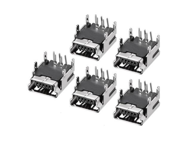 6 Piece Mini USB Connector Female 5p Bent 90 degrees