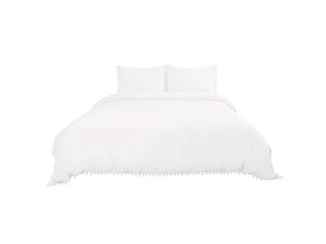 Solid Color 100 Wash Cotton 3 Piece Duvet Cover Set With Pompon Solid Color 100 Wash Cotton 3 Piece Duvet Cover Set With Pompon Tels High Thread