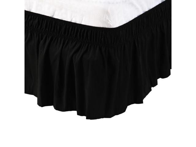 16'' Solid Elastic Bed Skirt Dust Ruffle Pleat Wrap Around Bedding Spread Cover 