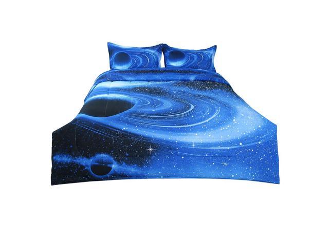 Full Queen 3 Piece Galaxies White Blue Comforter Sets 3d Space