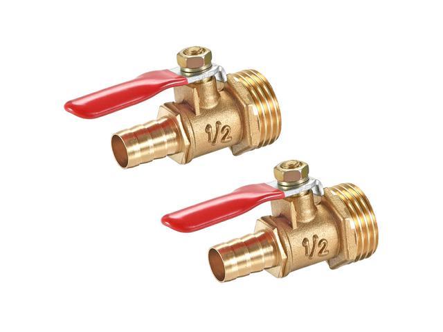 1/4BSP Male to 1/4BSP Male Thread Pneumatic Gas Ball Valve Brass Tone Red 2pcs 