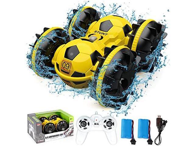 Tornado LED Remote Control Car for Kids - Double Sided Fast RC Car, 4WD Off-Road Stunt Car with 360 Flips, All Terrain Tires, LEDs, RC Crawler Rechargeable Toy Car Battery, Easy Kids Car Remote
