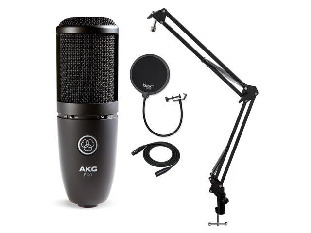 Cable Ties and Microfiber Cloth AKG P120 Cardioid Condenser High-Performance General Purpose Recording Microphone Bundle with 10-Foot XLR Cable Pop Filter 