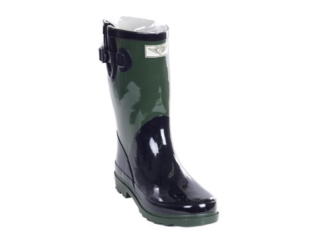 green rubber rain boots