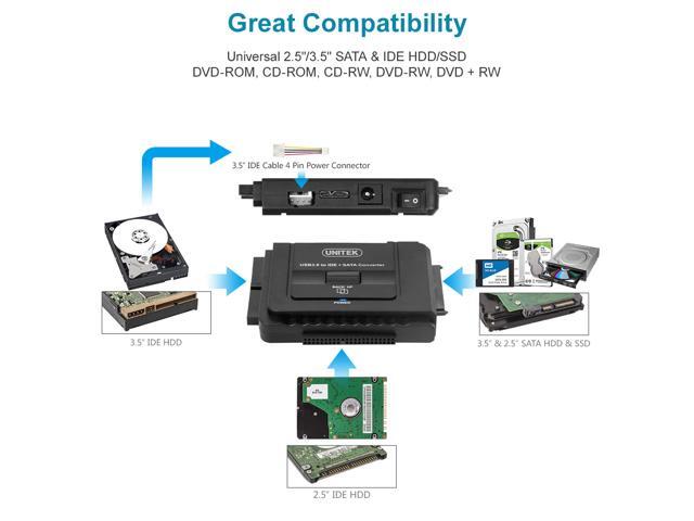 Unitek Usb 3 0 To Ide And Sata Converter External Hard Drive Adapter Kit For Universal 2 5 3 5 Hdd Ssd Hard Drive Disk One Touch Backup Function And Restore Software Included 12v 2a Power Adapte