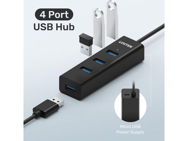 Unitek 4-Port USB 3.0 Hub Long Cable 48-inch with Micro USB Charging Port,  Fast Data Transfer USB Hub Extender Extension Connector Compatible Windows  