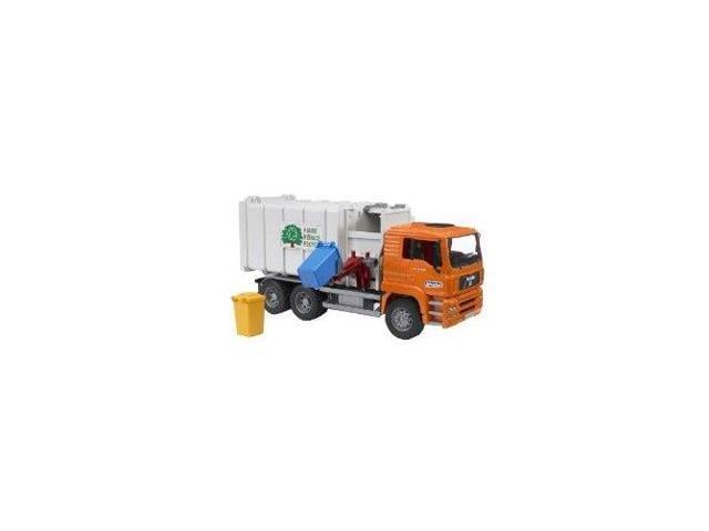 bruder toys man side loading garbage truck orange