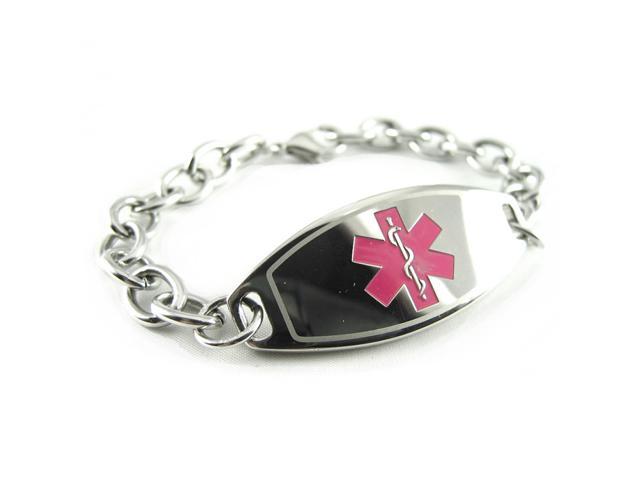 Pre-Engraved & Customized Hypertension Medical Alert Bracelet My Identity Doctor Black Steel & Rose Hearts