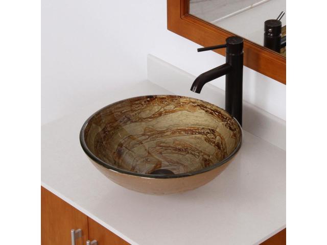 Elite Hand Painted Marble Rock Pattern Bowl Bathroom Vessel Sink And Oil Rubbed Bronze Pop Up Drain And Mounting Ring 7003 P01008orb Newegg Com