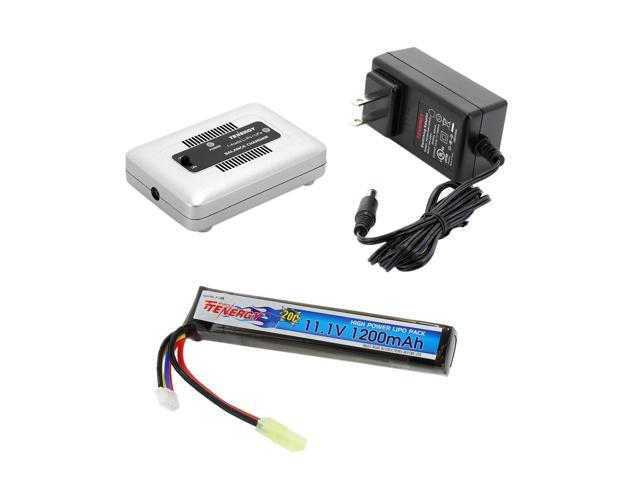 Tenergy Airsoft Battery 11.1V 1200mAh Stick LiPo Battery Pack 20C High Discharge Rate Replacement Hobby Battery for Airsoft Guns with Mini Tamiya Connecotor + 1-4 Cells LiPo/LiFe Balance Charger