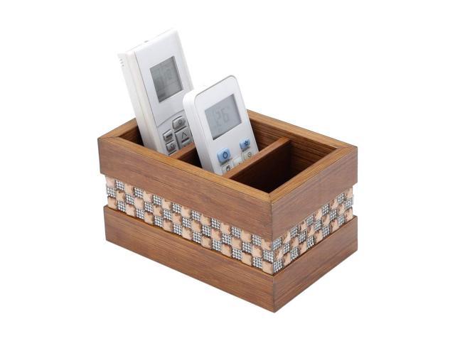 Woodart Wooden Remote Control Holder Caddy For Desk Office Pens Pencils Makeup Brushes Vanity Nightstand 3 Compartments Brown With Ornate Stones Newegg Com