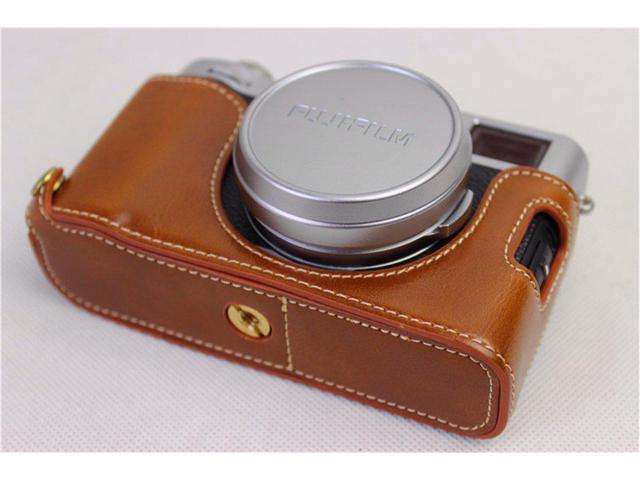 X100F Case, BolinUS Handmade PU Leather Half Camera Case Bag Cover Bottom  Opening Version for Fujifilm Fuji X100F With Hand Strap -Brown - Newegg.com