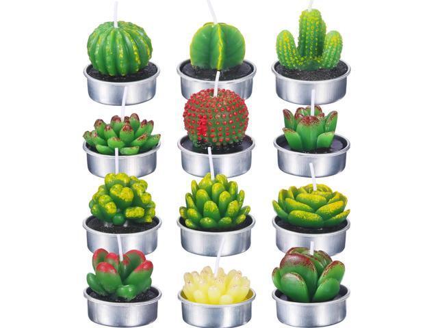Tecunite 12 Pieces Cactus Tealight Candles Handmade Delicate
