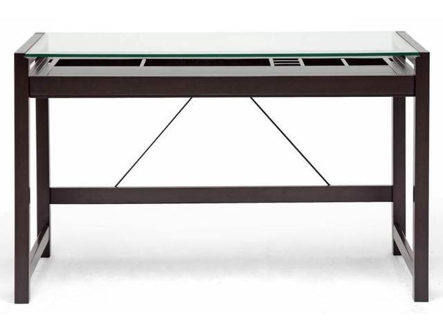 Idabel Dark Brown Wood Modern Desk With Glass Top Newegg Com