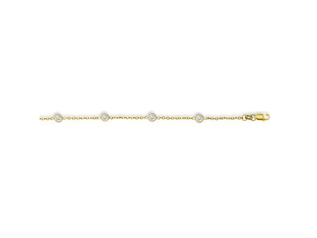 14k White Gold Cable Link Chain Anklet With Lobster Clasp 9 Round Faceted White CZ 10 Inch