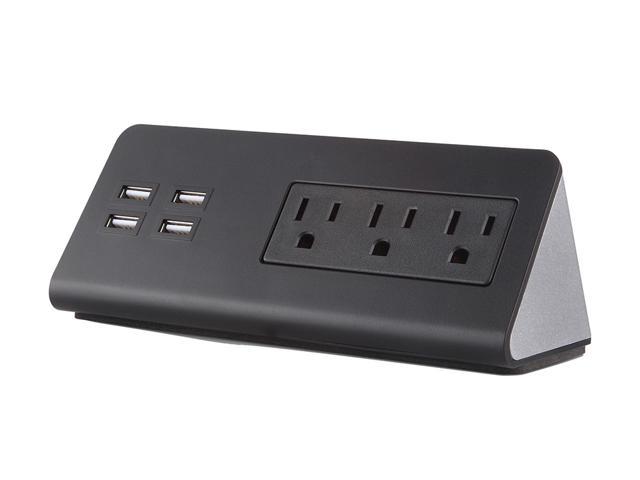Desk Power Strip with 4 USB Ports & 3 Outlets - Portable USB Strip Surge Protector Desktop Charging Station USB Power Cord with 4.9ft Cord for Travel, Hotel, Office