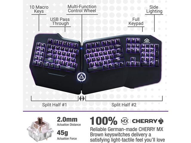 Cloud Nine C989M Ergonomic Mechanical Keyboard – Cherry MX Brown Switches –  RGB Light Up LED Backlit with USB – Ergo Split Key Board with Macro for PC