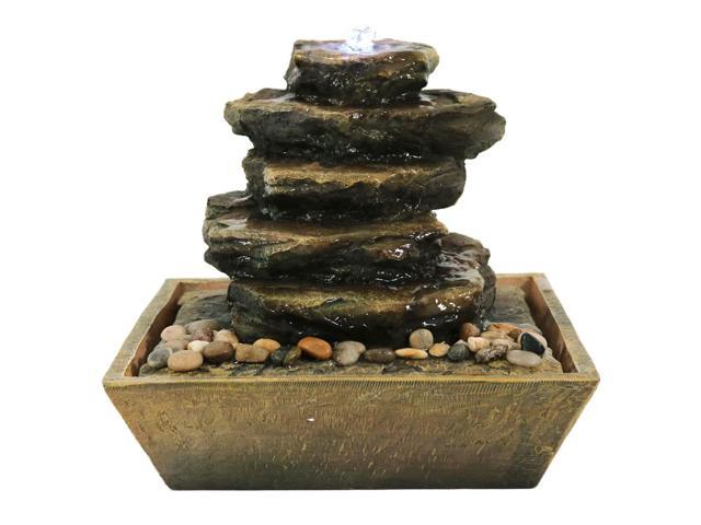 Sunnydaze Tabletop Water Fountain With Led Light Cascading Rocks