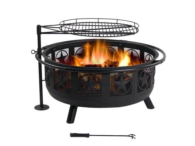 Sunnydaze Large All Star Fire Pit Bowl With Bbq Cooking Grate And Sunnydaze Large All Star Fire Pit Bowl With Bbq Cooking Grate And Spark Screen Outdoor Patio Backyard Wood Burning Firepit Black 30 Inch