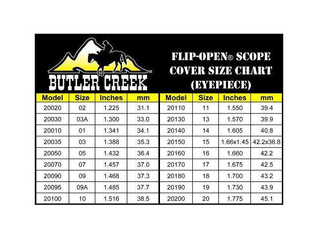 Butler Creek Flip Open Scope Covers Size Chart