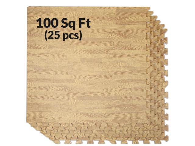 Home Aesthetics 100 Sqft 3/8 Wood Grain Foam Mat Interlocking Flooring 25pcs Oak