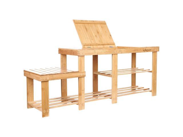 44 Extra Large 3 Tier Natural Bamboo Shoe Rack Bench With Storage Drawer On Top Newegg Com