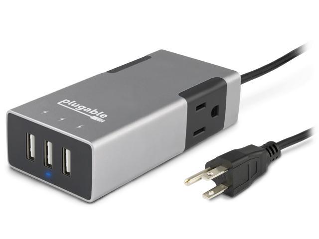 Plugable 2-Outlet Travel Power Strip with Built-In 3-Port 20W USB Universal Smart Charger (Compatible with Android, Apple iOS, & More)
