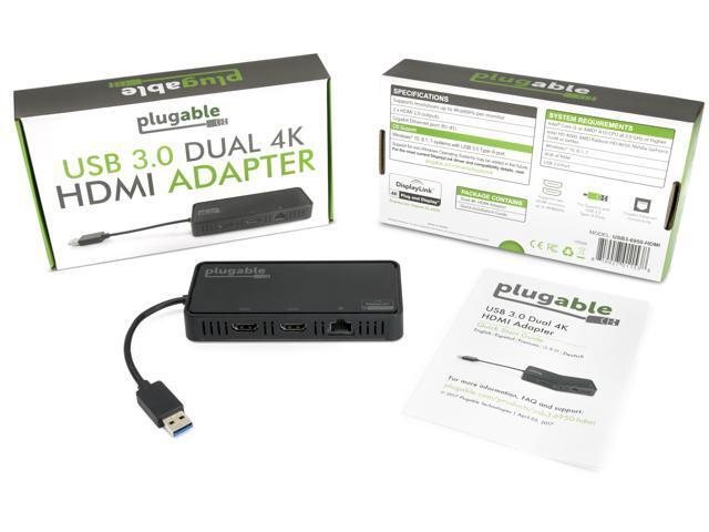 Plugable DisplayLink 4K Dual Monitor Adapter with Ethernet - USB 3.0 to ...