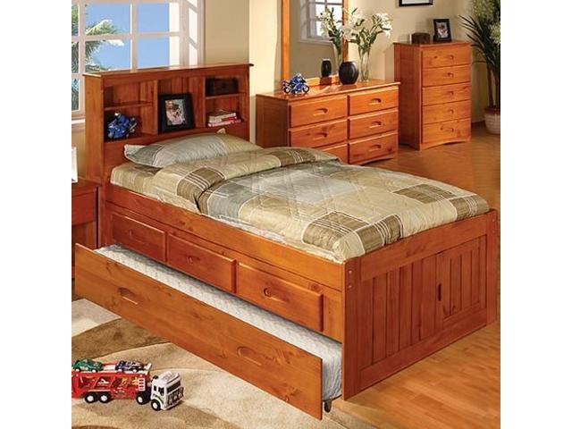Discovery World Furniture Honey, Twin Bookcase Captains Bed With Trundle