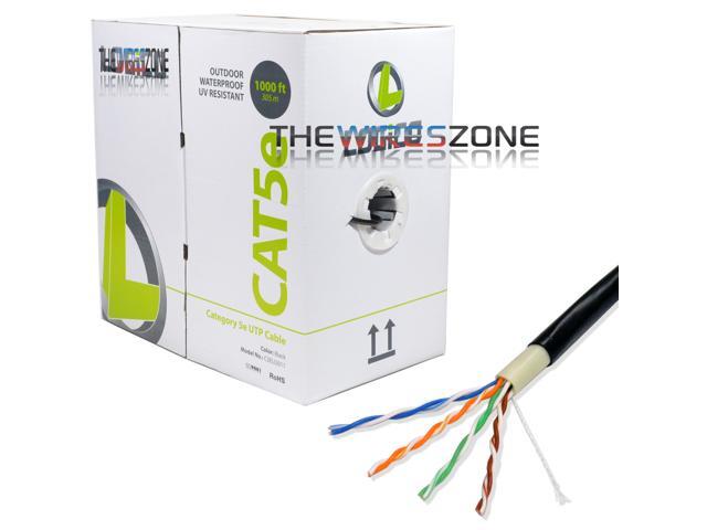 Cat5e UTP Outdoor Ethernet Network Cable Direct Burial 350MHZ 24AWG 1000FT Black