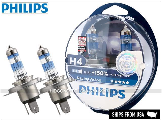 Philips H4 Racing Vision 150% Halogen  H4 12V 55W P43t-38 Pair 