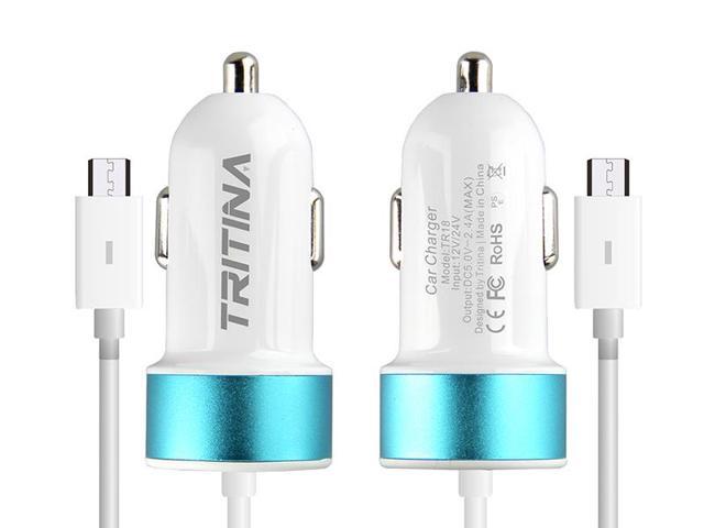 Tritina USB Car Charger Anti Fire Shell USB Port + Charge Line Input 12V/24V Output 5V 2.4A for iPhone, Samsung, Other Mobile Phone Tablet PC, Long time Warranty(White)