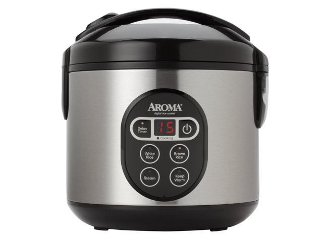 Aroma 8 Cup Cooked Black & Stainless Cool Touch Digital Rice Cooker & Food Steamer - ARC-914SBD