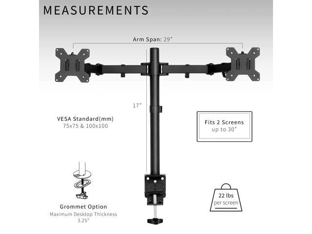 VIVO Black Dual LCD Monitor Desk Mount Stand, Heavy Duty Fully Adjustable,  Fits 2 Screens up to 30 (STAND-V002)