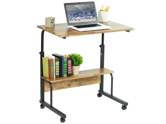 Vivo Mobile Height Adjustable Laptop Workstation Cart With Storage 